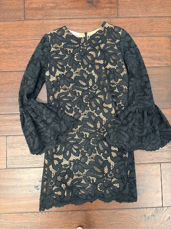 Alexis Dresses & Skirts - Alexis Black Lace Bell Sleeve Dress with Nude Lining